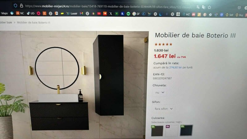 Vand dulap baie negru mat, sigilat, pret negociabil